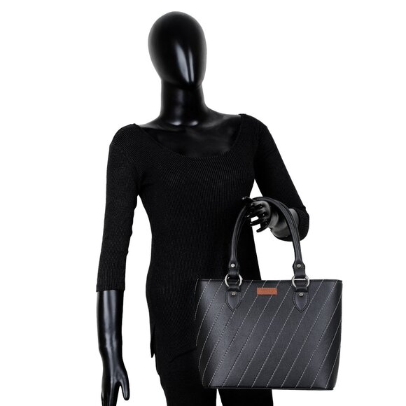 Black Top-Handle Tote Bag – Vegan Leather Ladies' Satchel Purse or Shoulder Bag - Picture 11 of 11